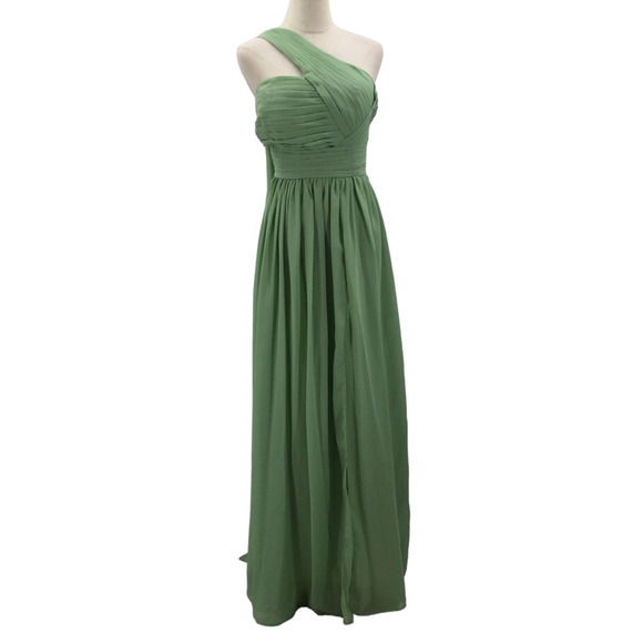 BRIDESMAID SZ 12 L green one shoulder draped pleated formal maxi dress NEW B127 - Picture 1 of 9